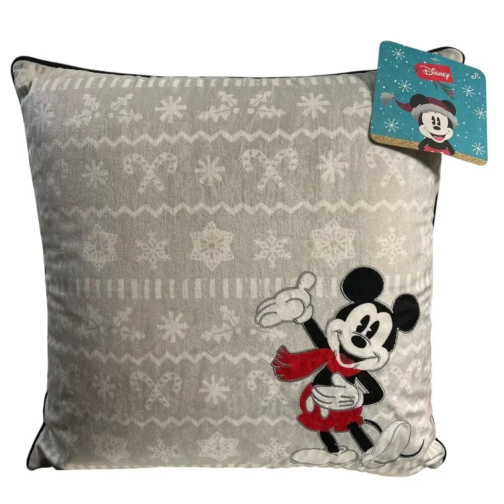 Disney Holiday Decor Pillow Mickey Mouse Poly Velvet Plush Scarf Snowflake New